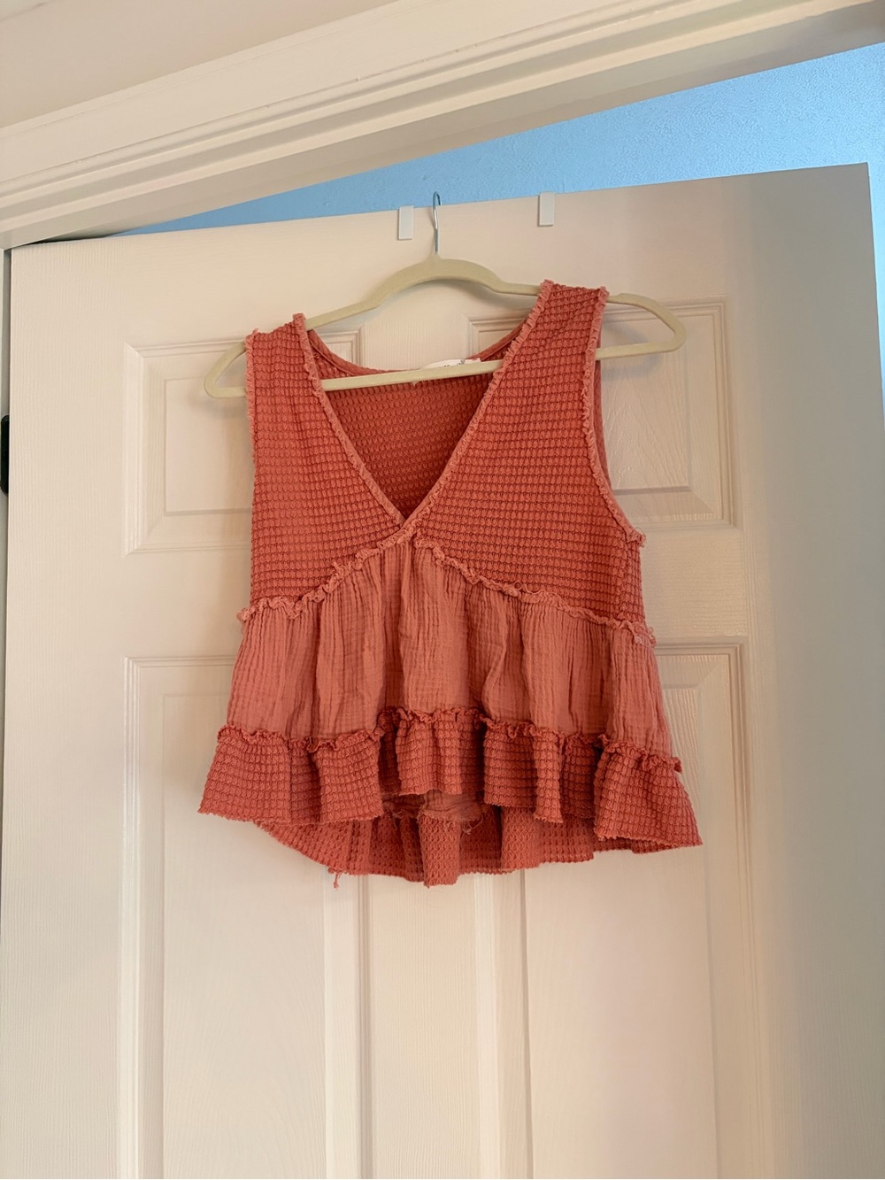 Altar'd State Coral Textured V-Neck Top